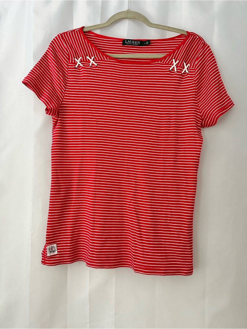 Lauren Ralph Lauren Red and White Striped Short-Sleeve Top Nautical Coastal
